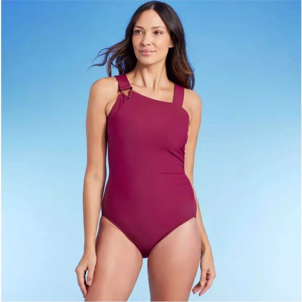 Aqua Green Swimwear Burgundy One Piece